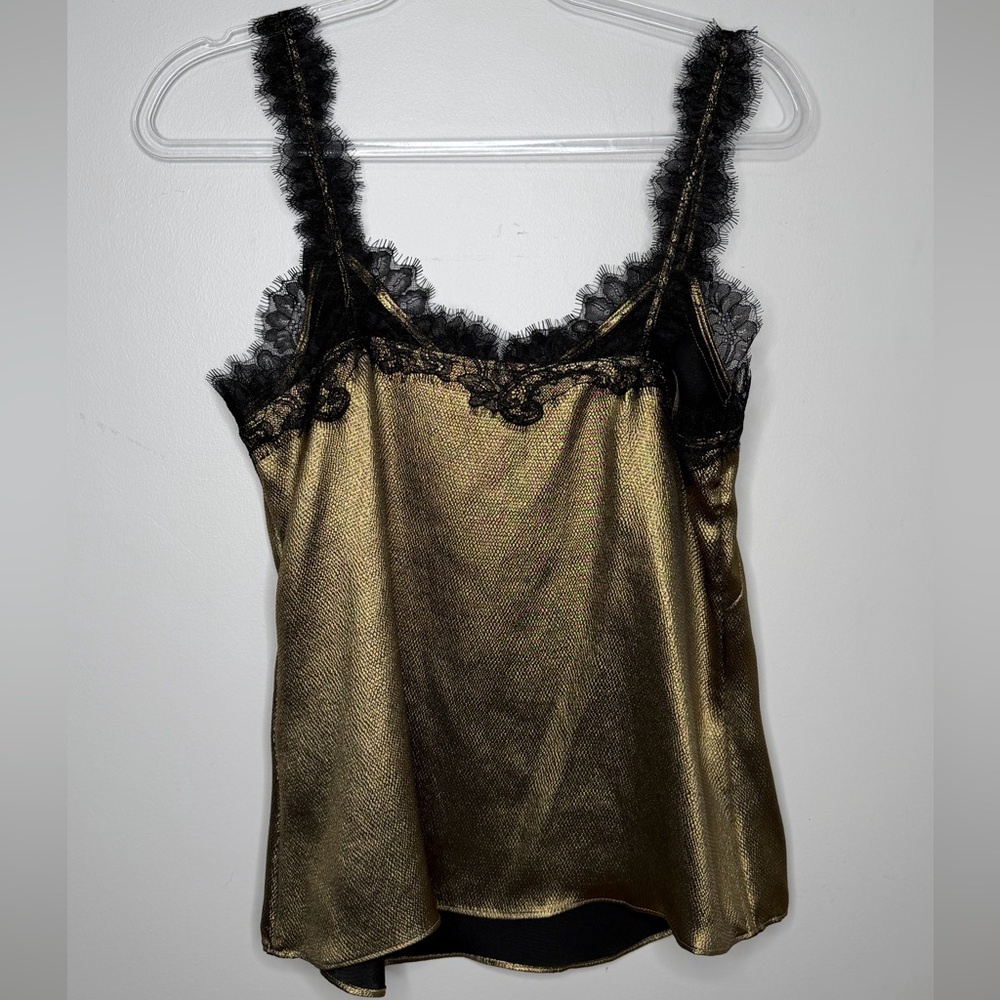 White House Black Market Hammered Gold Lace Satin Cami - Picture 2 of 4